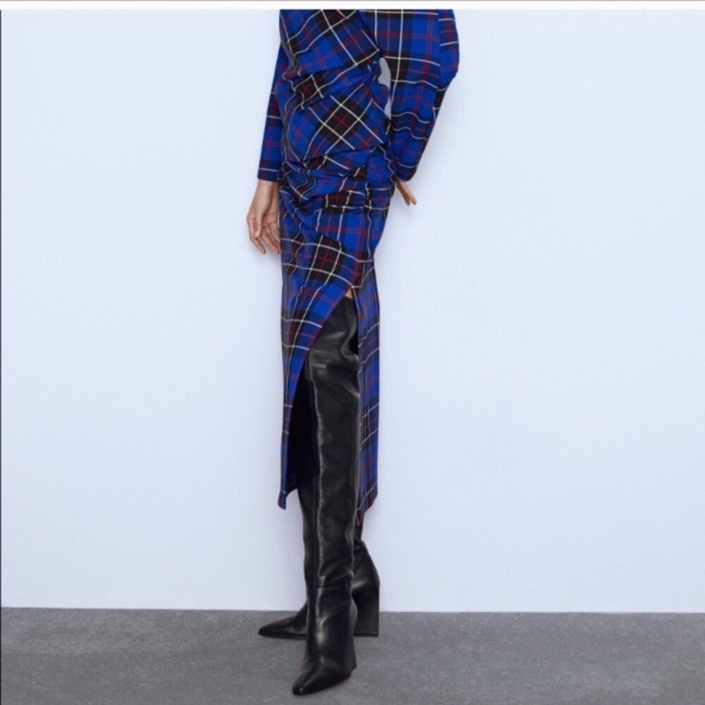 Zara Blue Plaid Midi Skirt Size XXL 2XL * - Picture 6 of 8